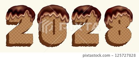 New year figures from waffle cakes. Vector drawing 125727828