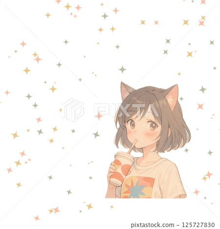 Girl manga style illustration_summer afternoon_close-up_sparkling 125727830