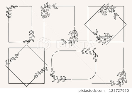 Floral Shapes Line Art Hand-Drawn Frame with Twigs and Leaves Collection Floral Shapes Line Art Hand-Drawn Frame with Twigs and Leaves Collection 125727950