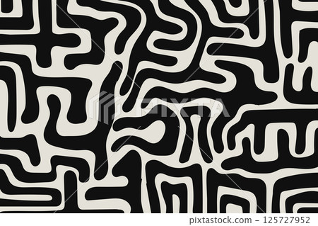 Doodle Memphis Pattern in Black and Gray Vintage Design. Doodle Memphis Pattern in Black and Gray Vintage Design. 125727952