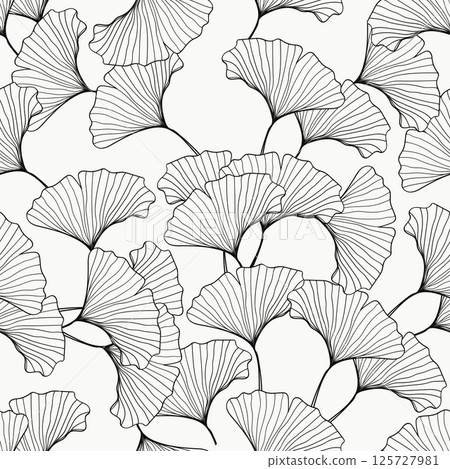 Seamless pattern hand- drawn gingko leaf on gray background.Vector illustration 125727981