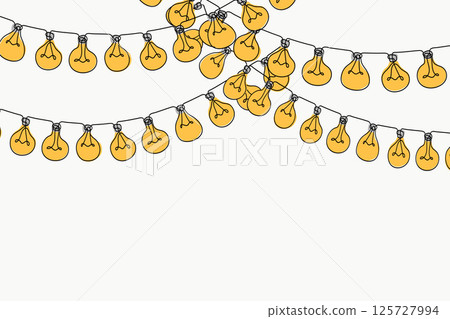 Yellow light bulb hanging continuous line art decoration.Vector Yellow light bulb hanging continuous line art decoration.Vector 125727994