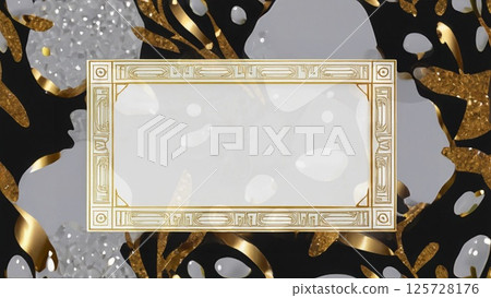 Card frame design background: Art Deco style black background with gold leaf 125728176