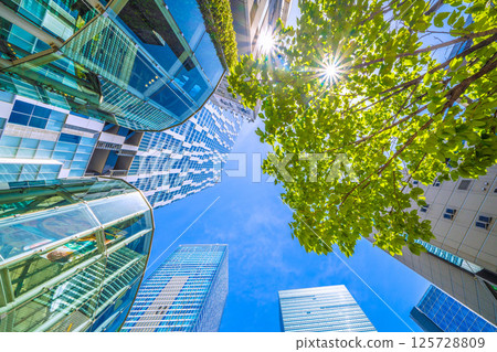 Tokyo cityscape in Japan: New view of Shibuya Stream, Shibuya Scramble Square and other buildings, fresh greenery, and rays of light... = 3rd 125728809
