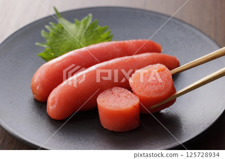 Delicious-looking mentaiko served on a plate Delicious-looking mentaiko served on a plate 125728934
