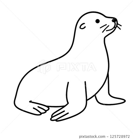 Line drawing illustration of a fur seal, animal series, icon, no background, material 125728972