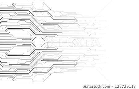 Abstract grey circuit board technology connected lines electronics elements computer motherboard chip processor semiconductor digital on white background vector 125729112