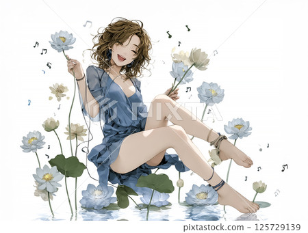 Illustration material of a singing sound fairy Illustration material of a singing sound fairy 125729139