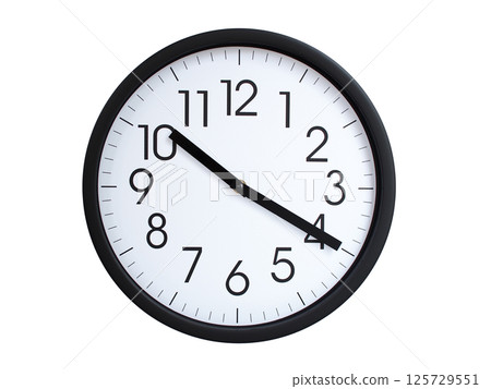 Simple round wall clock with black frame and white face, showing the time exactly at 10:20 or 22:20. Representing time precision in concepts of deadlines. Simple round wall clock with black frame and white face, showing the time exactly at 10:20 or 22:20. Representing time precision in concepts of deadlines. 125729551