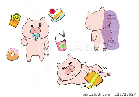 Illustration of a pig girl who regrets eating sweets while on a diet Illustration of a pig girl who regrets eating sweets while on a diet 125729627