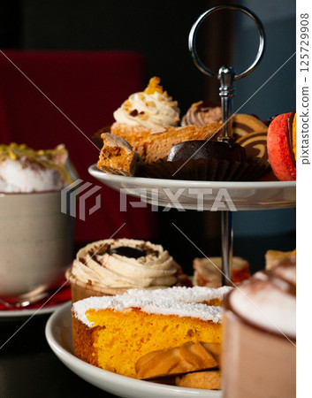 Close-up of a Tiered Dessert Stand Close-up of a Tiered Dessert Stand 125729908