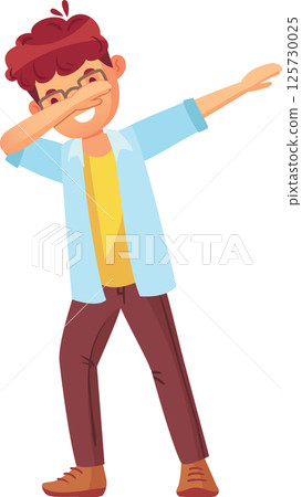 Happy young man dabbing with one arm covering his face while extending the other arm, embodying the playful spirit of internet meme culture in a fun and energetic way Happy young man dabbing with one arm covering his face while extending the other arm, embodying the playful spirit of internet meme culture in a fun and energetic way 125730025