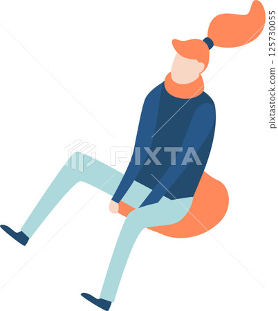 Winter fun and recreation concept with a young woman sliding down, enjoying winter leisure activity, wearing warm clothes and a scarf, isolated on white background Winter fun and recreation concept with a young woman sliding down, enjoying winter leisure activity, wearing warm clothes and a scarf, isolated on white background 125730055