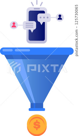 Sales funnel transforming online customers engaging through smartphones into revenue, highlighting digital marketing and lead generation strategies for effective business growth 125730065