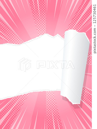 Sunburst and torn paper background material, halftone dots, concentrated line effect, frame, portrait orientation 125730461