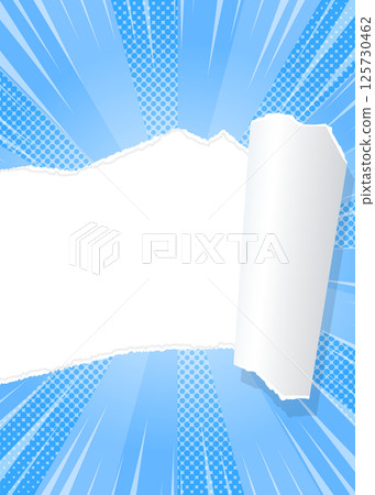 Sunburst and torn paper background material, halftone dots, concentrated line effect, frame, portrait orientation 125730462