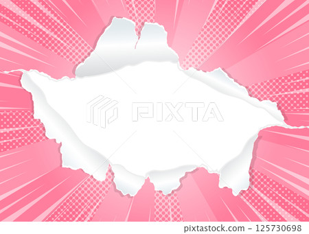 Sunburst and perforated paper background material, halftone dots, concentrated line effect, frame 125730698