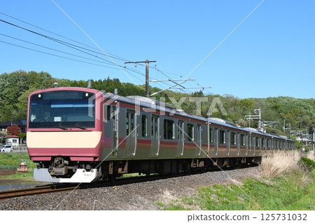 Red train of E531 series heading to Oyama on the Mito Line Red train of E531 series heading to Oyama on the Mito Line 125731032