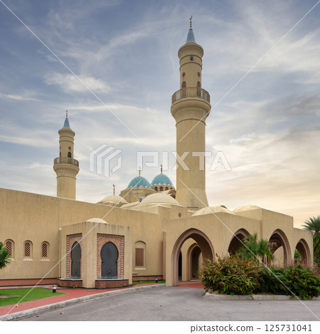 Majestic view of Ash Shaliheen Mosque in Bandar Seri Begawan, Brunei Darussalam under a clear sky Majestic view of Ash Shaliheen Mosque in Bandar Seri Begawan, Brunei Darussalam under a clear sky 125731041