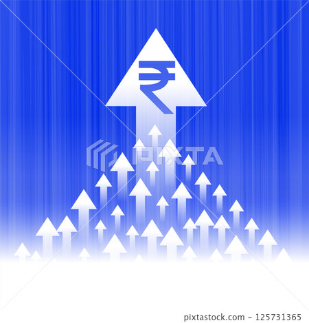 digital indian rupee rising value with grow up arrow background digital indian rupee rising value with grow up arrow background 125731365