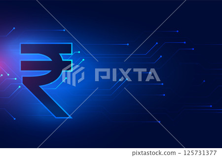 digital currency indain rupee symbol background with circuit lines 125731377