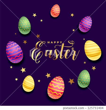 happy easter day greeting background with colorful eggs decoration 125731404
