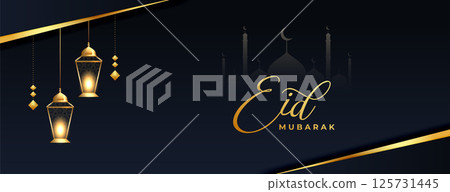 eid mubarak black and golden banner with realistic lamp eid mubarak black and golden banner with realistic lamp 125731445