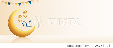 elegant eid mubarak celebration banner with golden moon design elegant eid mubarak celebration banner with golden moon design 125731491