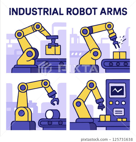 Industrial robot arms in action, showcasing automation and efficiency in manufacturing 125731638