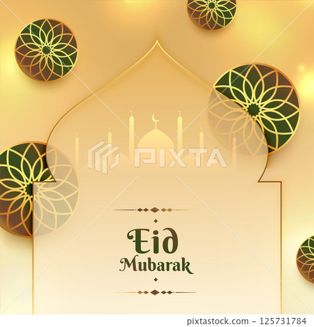 decorative eid mubarak invitation card with islamic mosque decorative eid mubarak invitation card with islamic mosque 125731784
