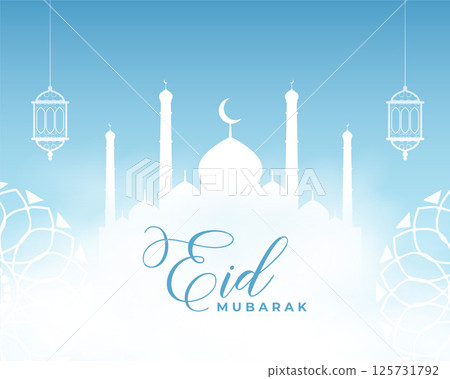 clean eid mubarak cultural background with mosque and lantern 125731792