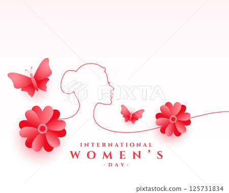decorative women's day greeting card with line style lady face 125731834
