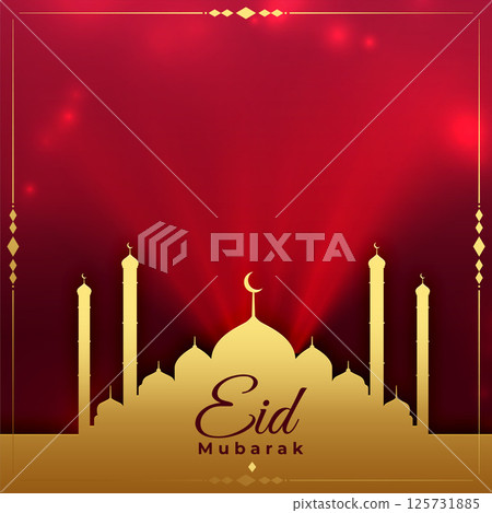 eid mubarak religious card with mosque and light effect eid mubarak religious card with mosque and light effect 125731885