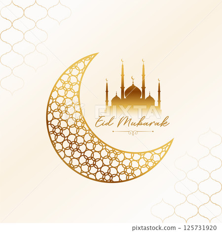 elegant eid mubarak festive background with golden moon and mosque elegant eid mubarak festive background with golden moon and mosque 125731920