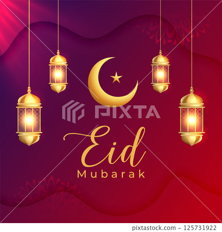 beautiful eid-ul-fitr holiday background with hanging lamp and moon beautiful eid-ul-fitr holiday background with hanging lamp and moon 125731922