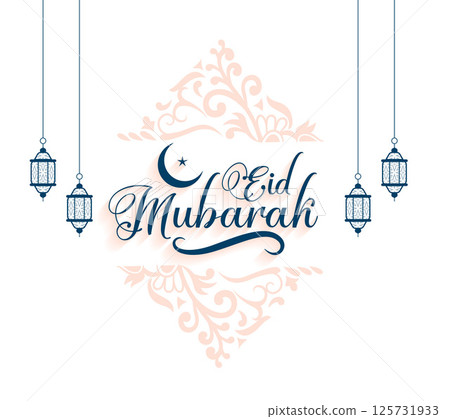 islamic style eid mubarak cultural background with hanging lantern 125731933