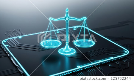 Futuristic digital scale with glowing holographic balance and data interface representing technology, measurement, and innovation in a modern digital environment 125732244