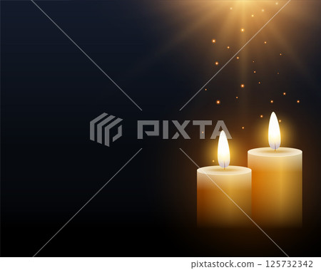 realistic two burning candle dark background with light effect realistic two burning candle dark background with light effect 125732342