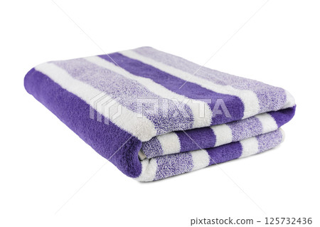Carefully folded soft striped bath purple towel isolated on white background 125732436