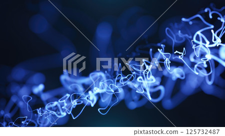 Bright blue glowing light trails swirling and flowing dynamically in a dark, futuristic design backdrop Bright blue glowing light trails swirling and flowing dynamically in a dark, futuristic design backdrop 125732487