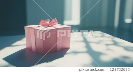 Elegant Valentines day gift box with ribbon on sunlit table 125732623