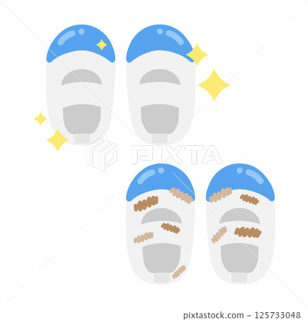 Before and after illustrations of indoor shoes 125733048