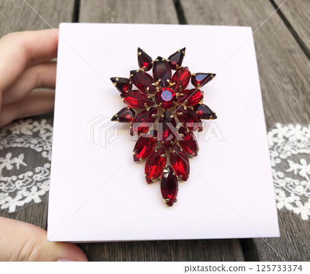 Womens vintage jewelry brooch isolated soft fabric Womens vintage jewelry brooch isolated soft fabric 125733374