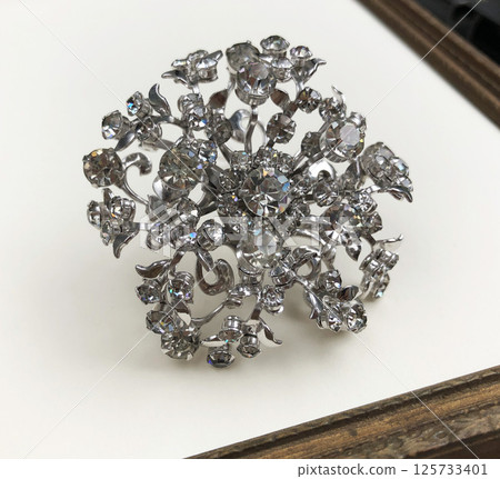 Handmade womens brooch laid flat vintage fabric photo Handmade womens brooch laid flat vintage fabric photo 125733401