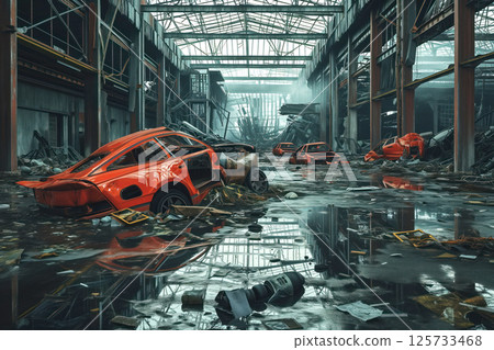 During terrorist attacks, buildings with shopping centers were crushed and cars were damaged Generative AI 125733468