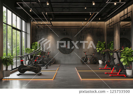 Modern fitness room with different types of sport equipment AI Generative Modern fitness room with different types of sport equipment AI Generative 125733500