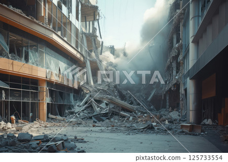 Due to terrorist attacks, shopping mall was damaged a crushed AI Generative Due to terrorist attacks, shopping mall was damaged a crushed AI Generative 125733554