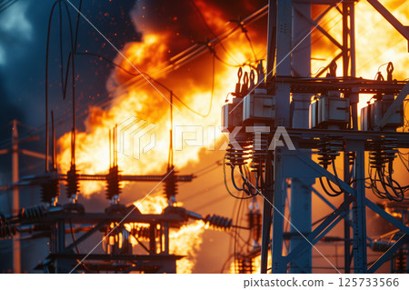 It is true that fire began at electric power plant as result of explosion AI Generative 125733566