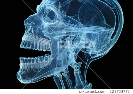 Patient jaw teeth are 3D scanned at dentist office using panoramic x-ray AI Generative 125733771