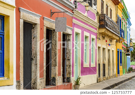 Old colorful colonial style houses 125733777